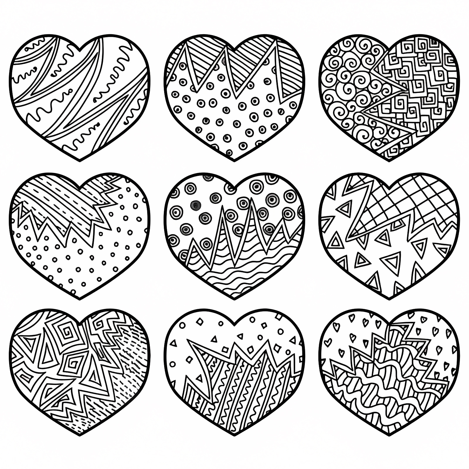 Hearts and flowers — Free printable coloring page