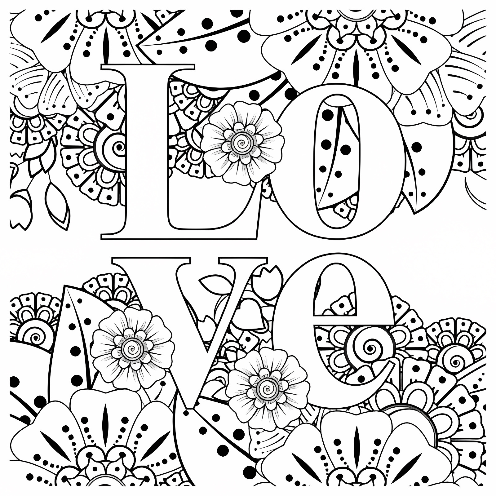 Hearts and flowers — Free printable coloring page