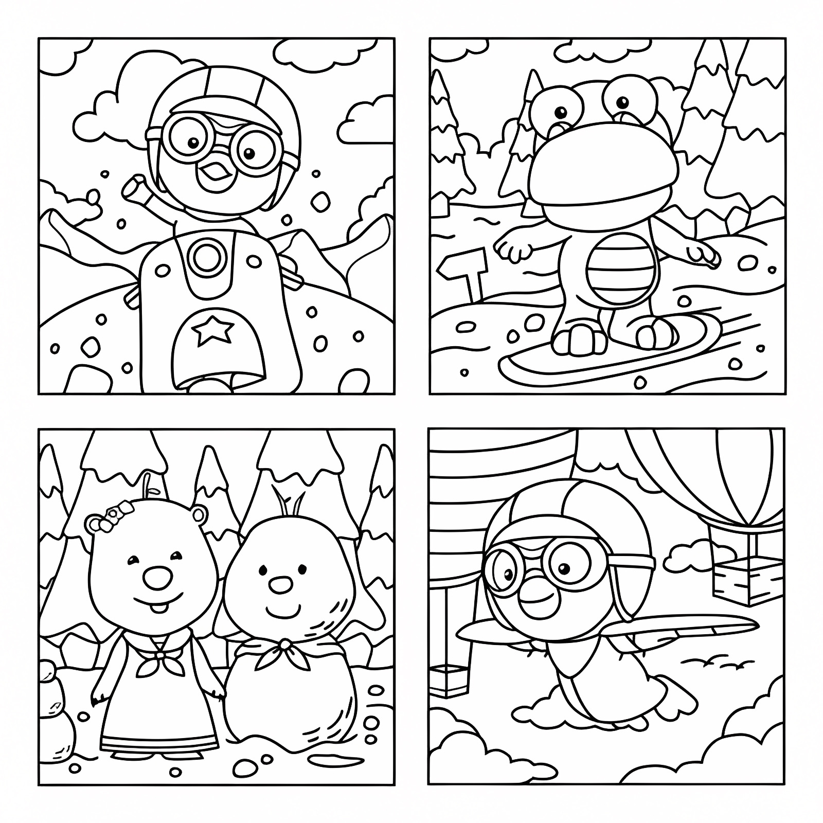 Petit manchot et ses amis — Coloriage à imprimer gratuit