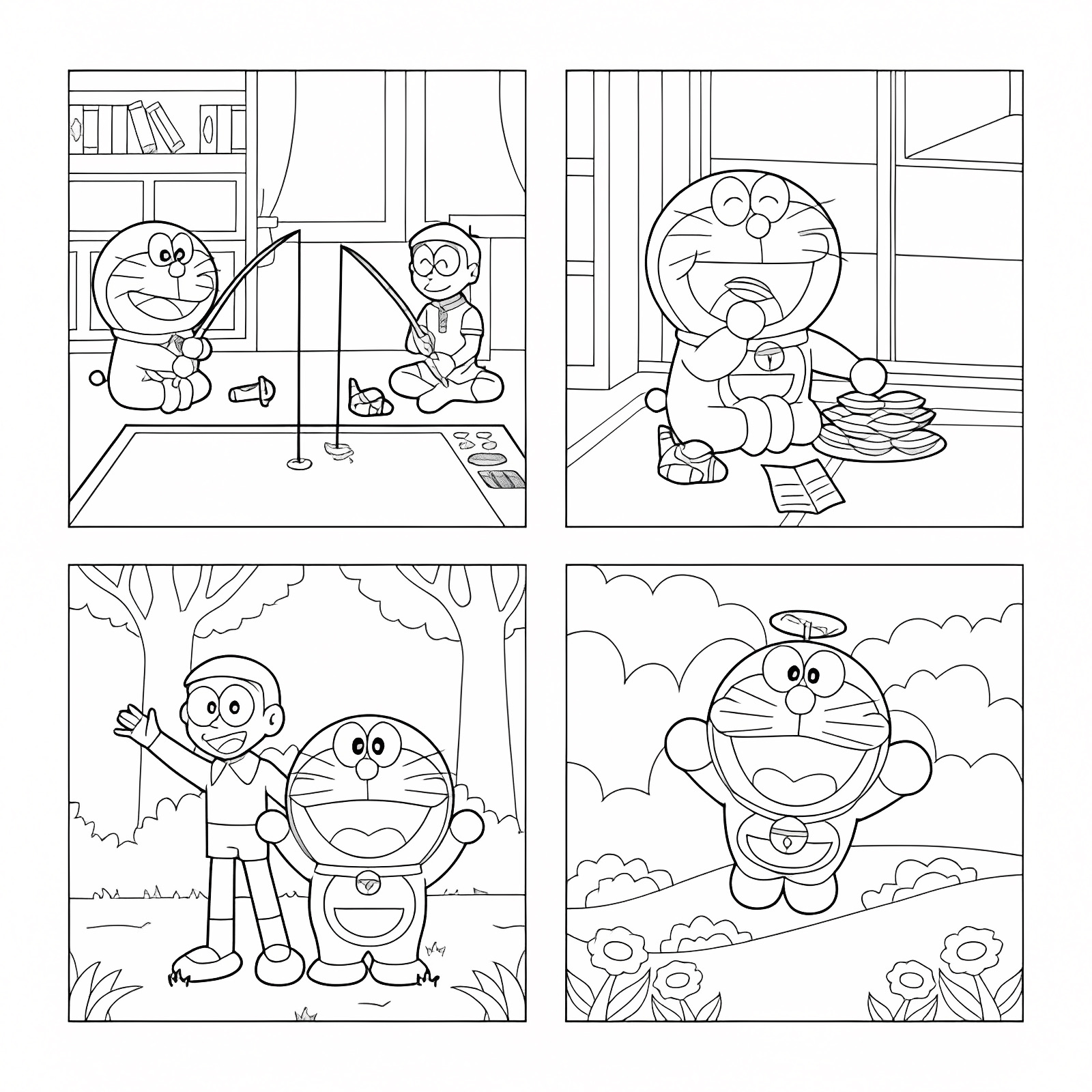 Scène hivernale avec manchots — Coloriage à imprimer gratuit