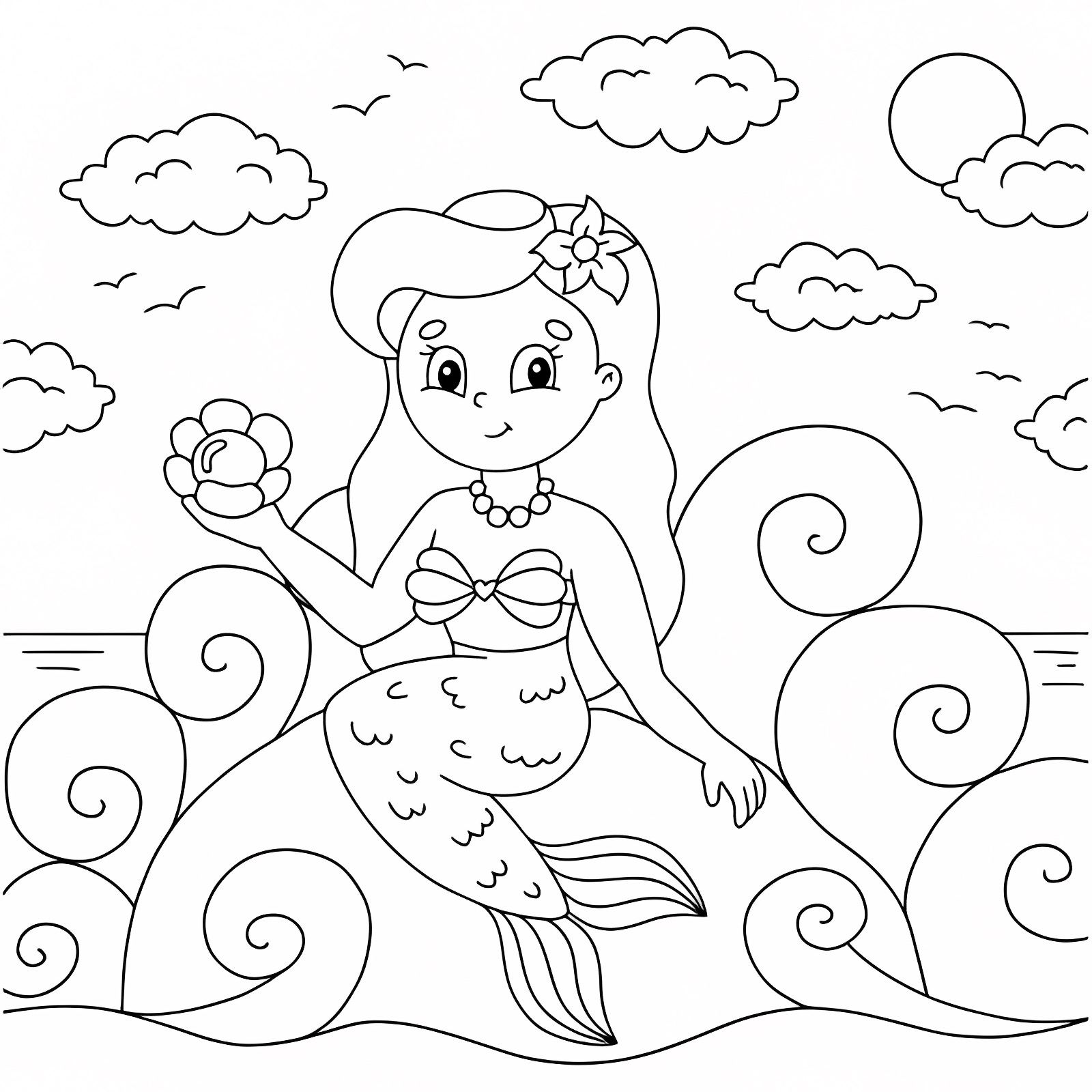 Sirène sous la mer — Coloriage à imprimer gratuit