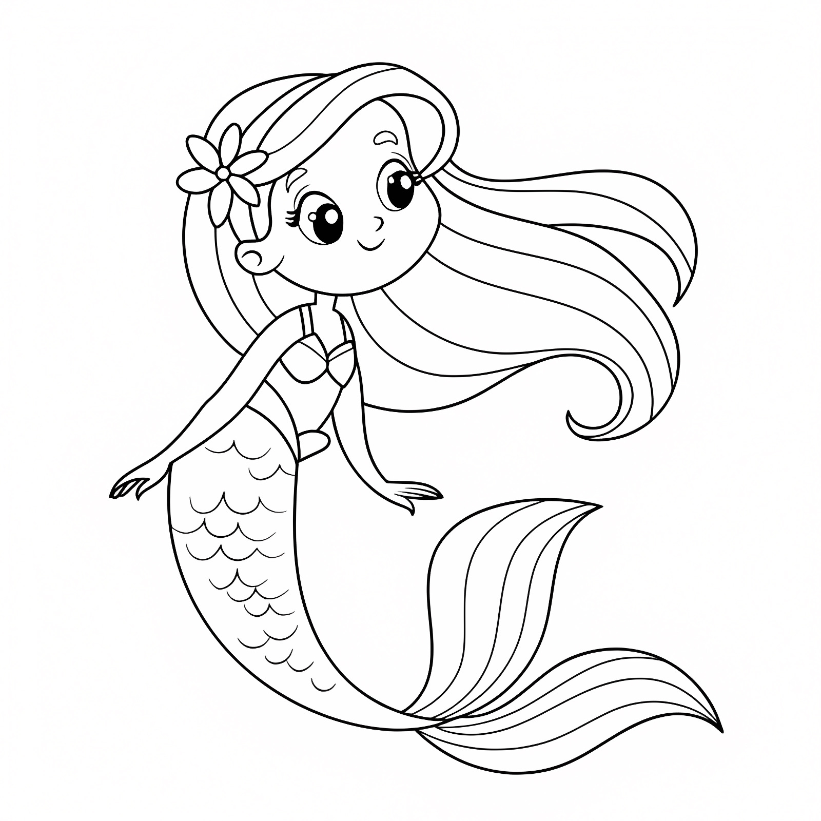 Sirène avec coquillage — Coloriage à imprimer gratuit