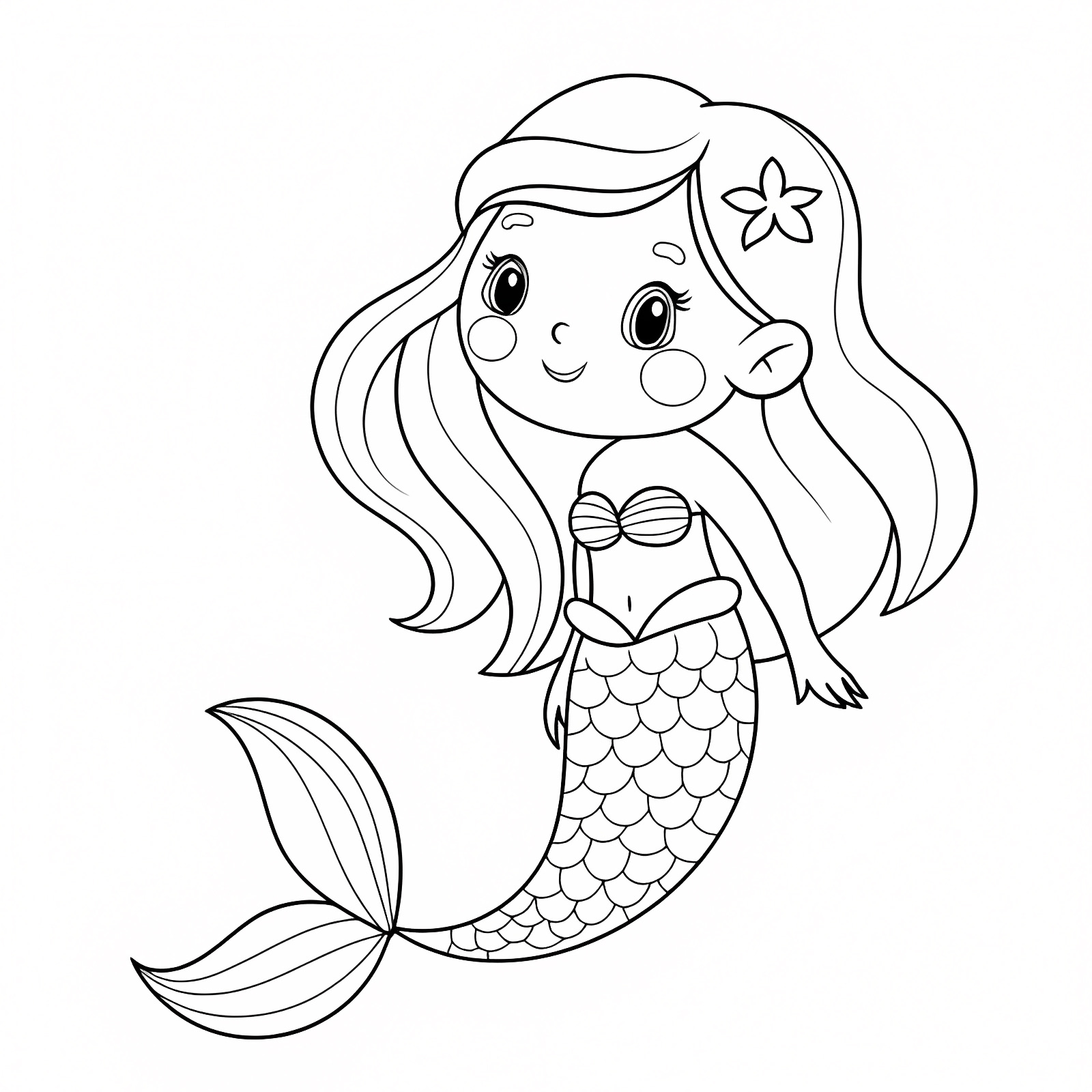 Sirène qui nage — Coloriage à imprimer gratuit