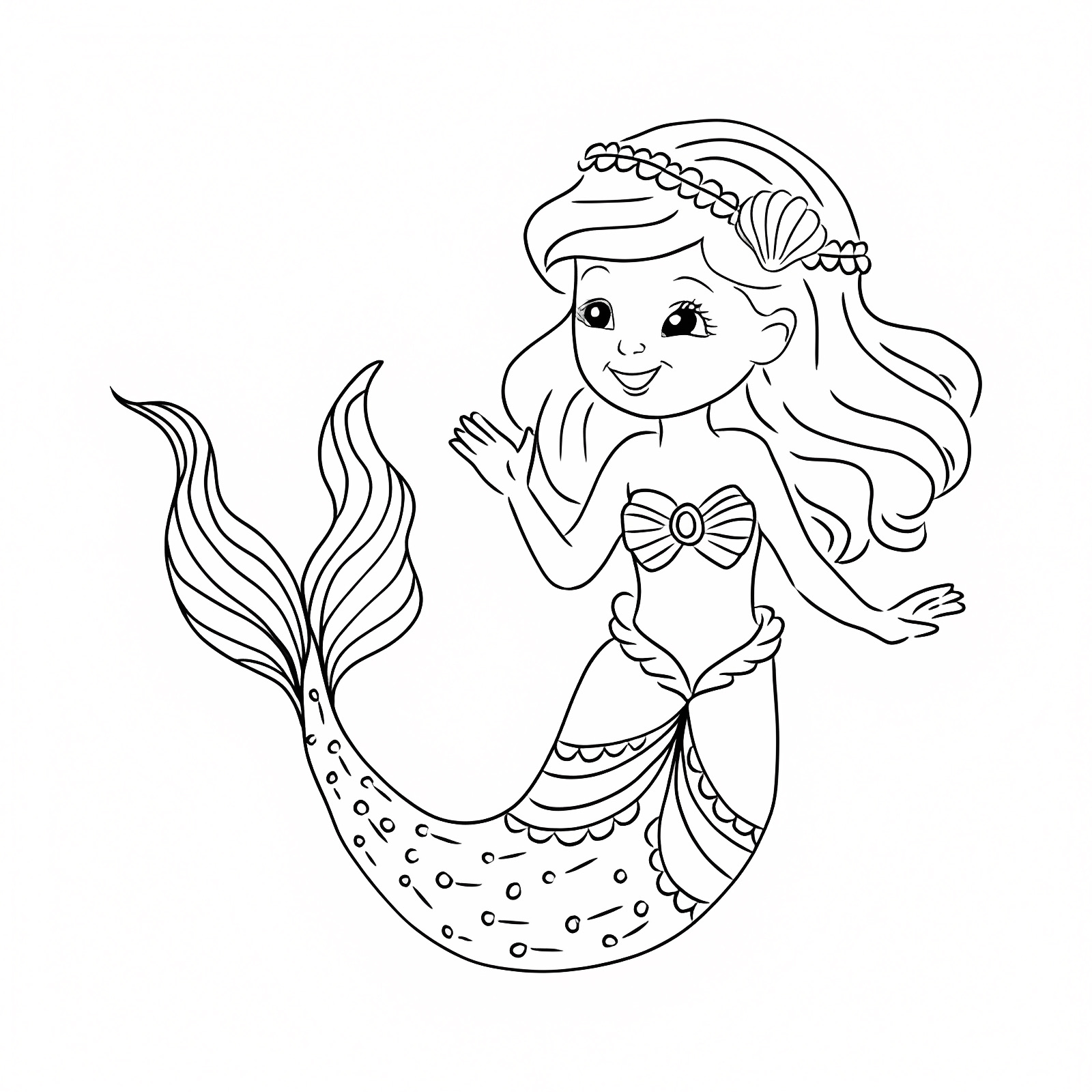 Sirène et poissons — Coloriage à imprimer gratuit