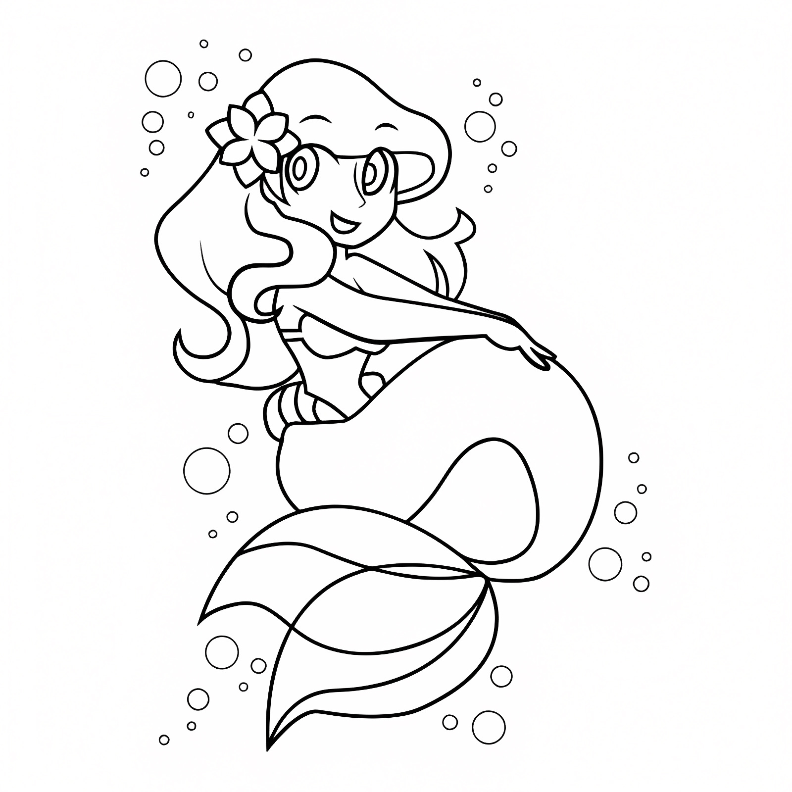 Sirène aux longs cheveux — Coloriage à imprimer gratuit