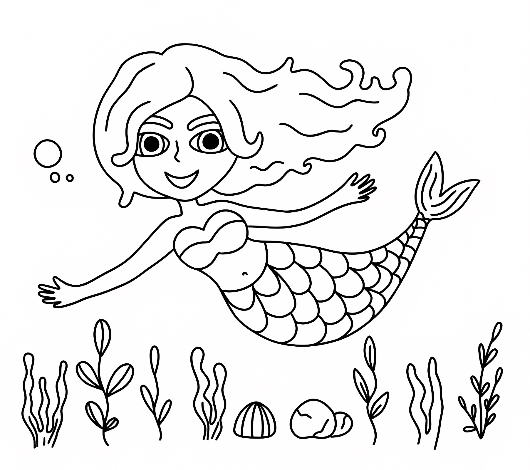 Sirène sous la mer — Coloriage à imprimer gratuit