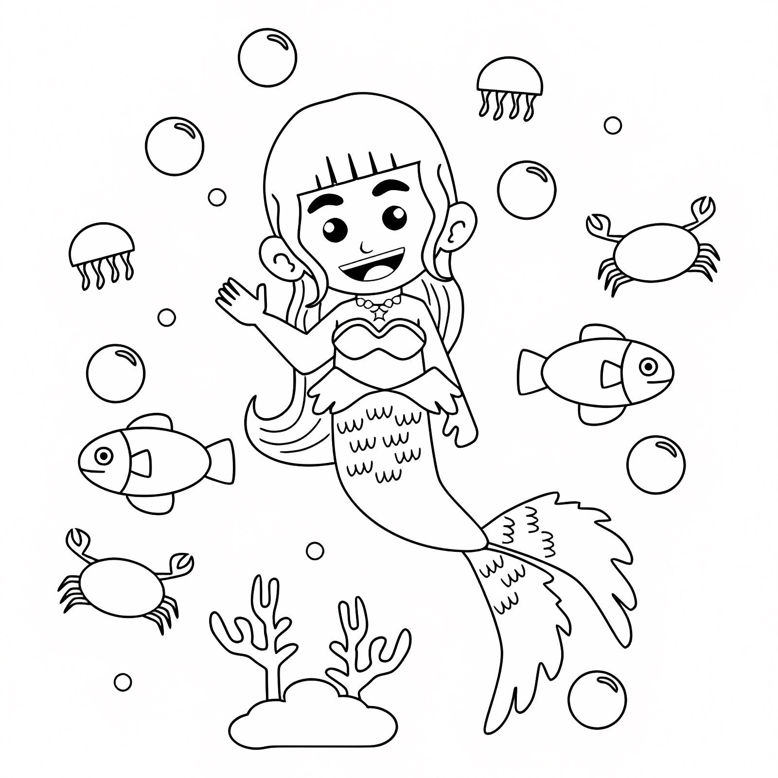 Sirène avec coquillage — Coloriage à imprimer gratuit