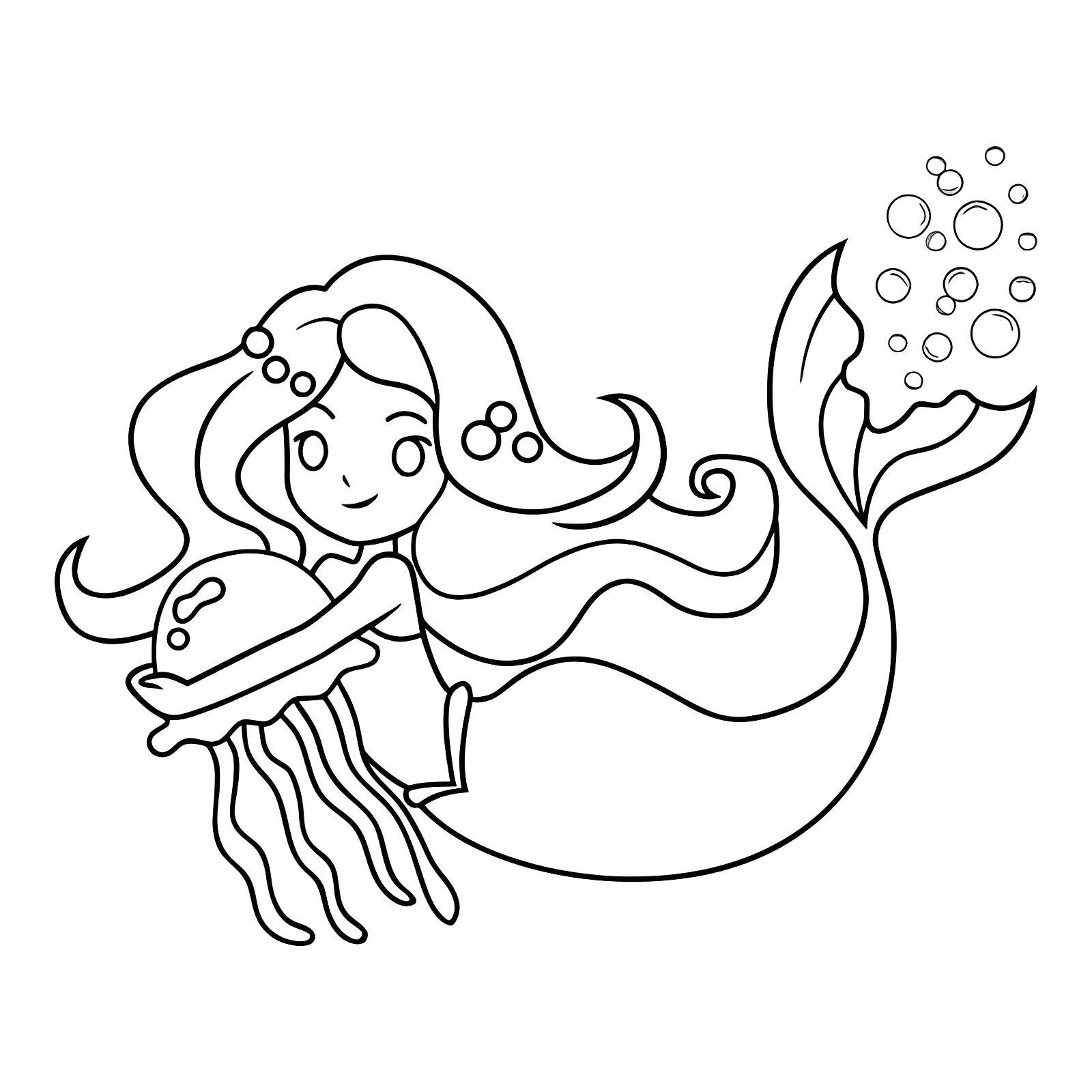 Sirène qui nage — Coloriage à imprimer gratuit