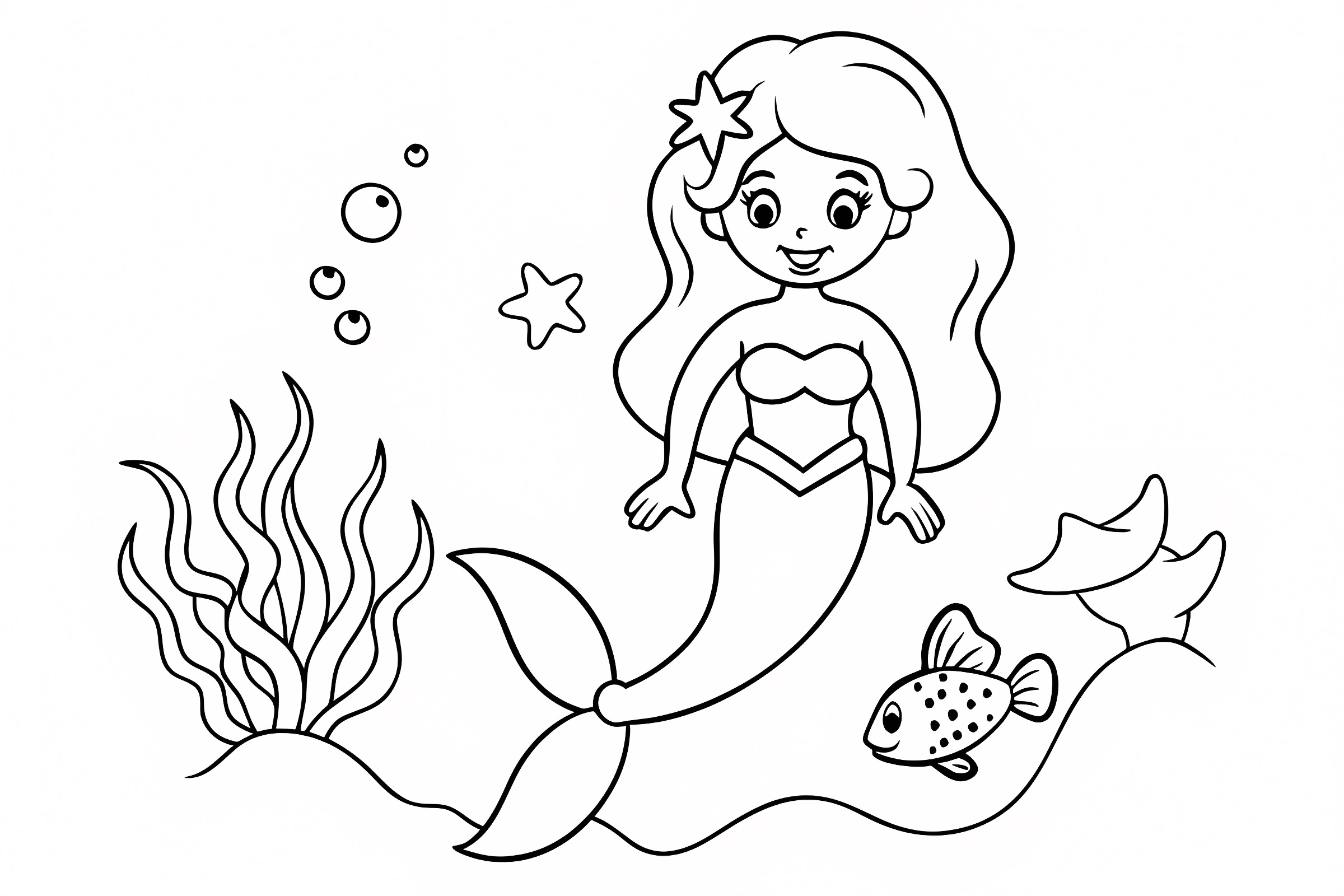 Sirène et poissons — Coloriage à imprimer gratuit