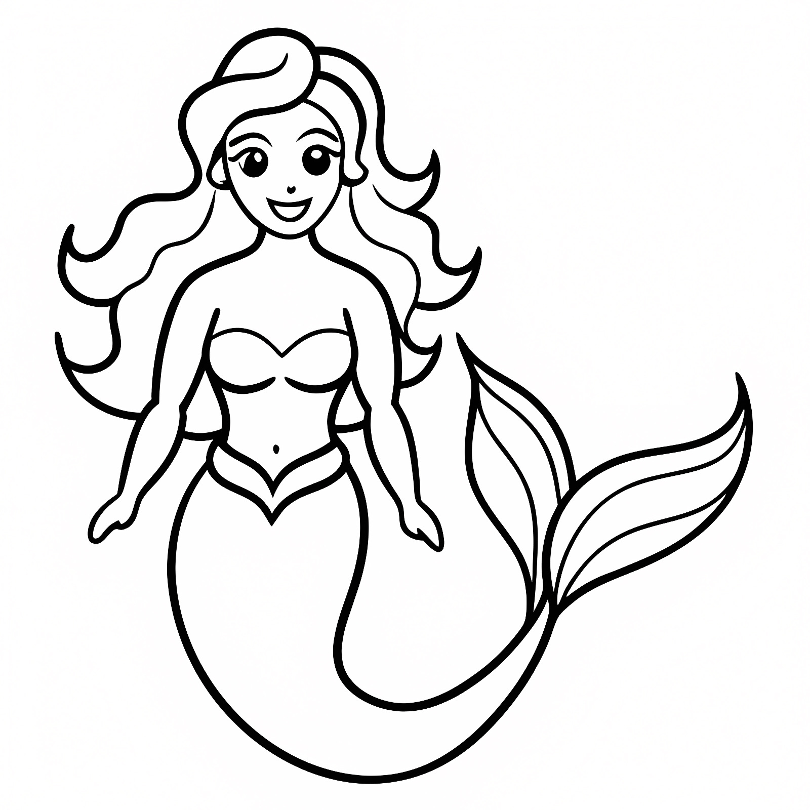 Sirène aux longs cheveux — Coloriage à imprimer gratuit