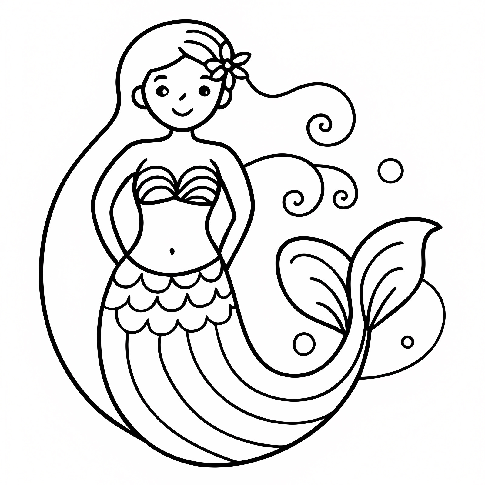 Sirène et poissons — Coloriage à imprimer gratuit