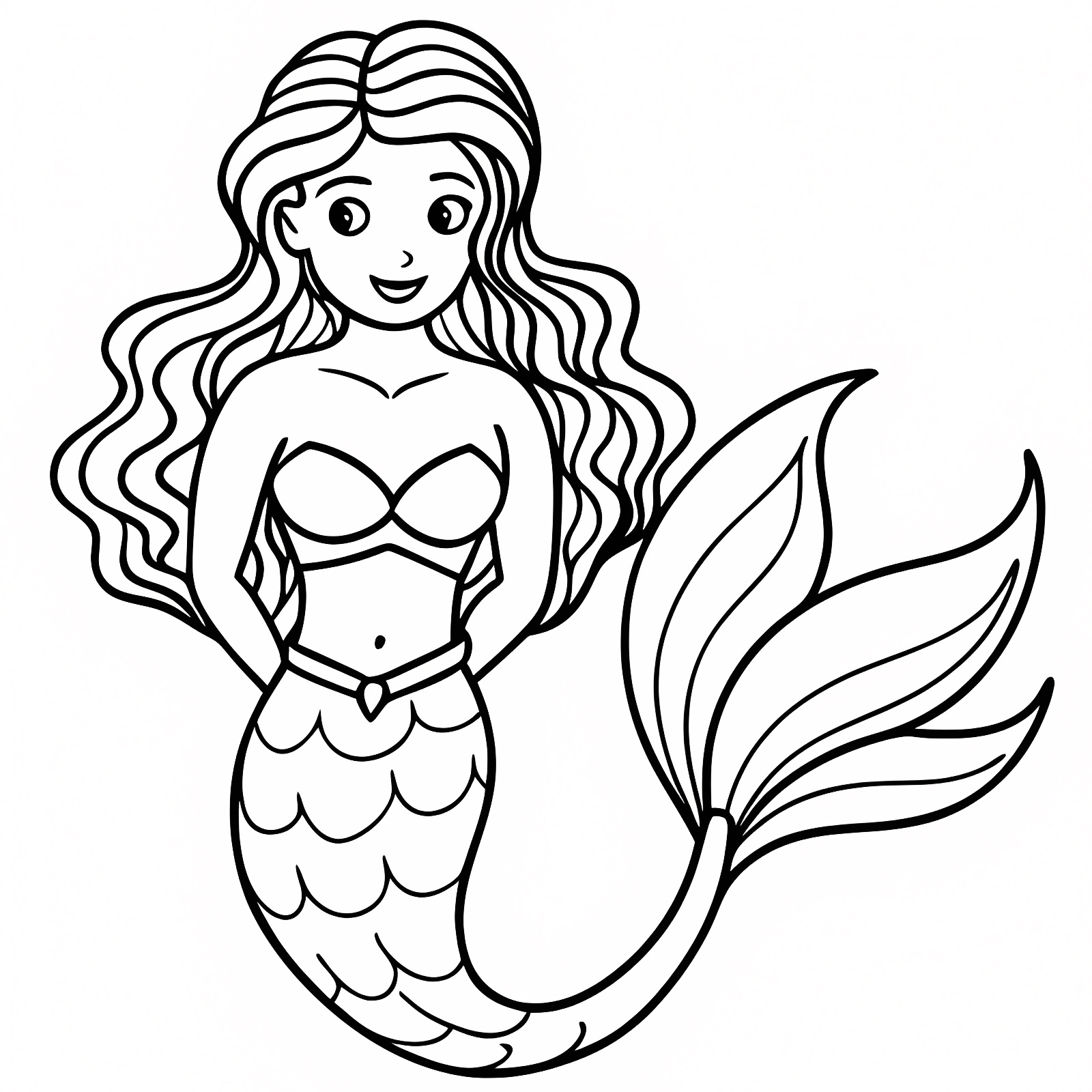 Sirène aux longs cheveux — Coloriage à imprimer gratuit