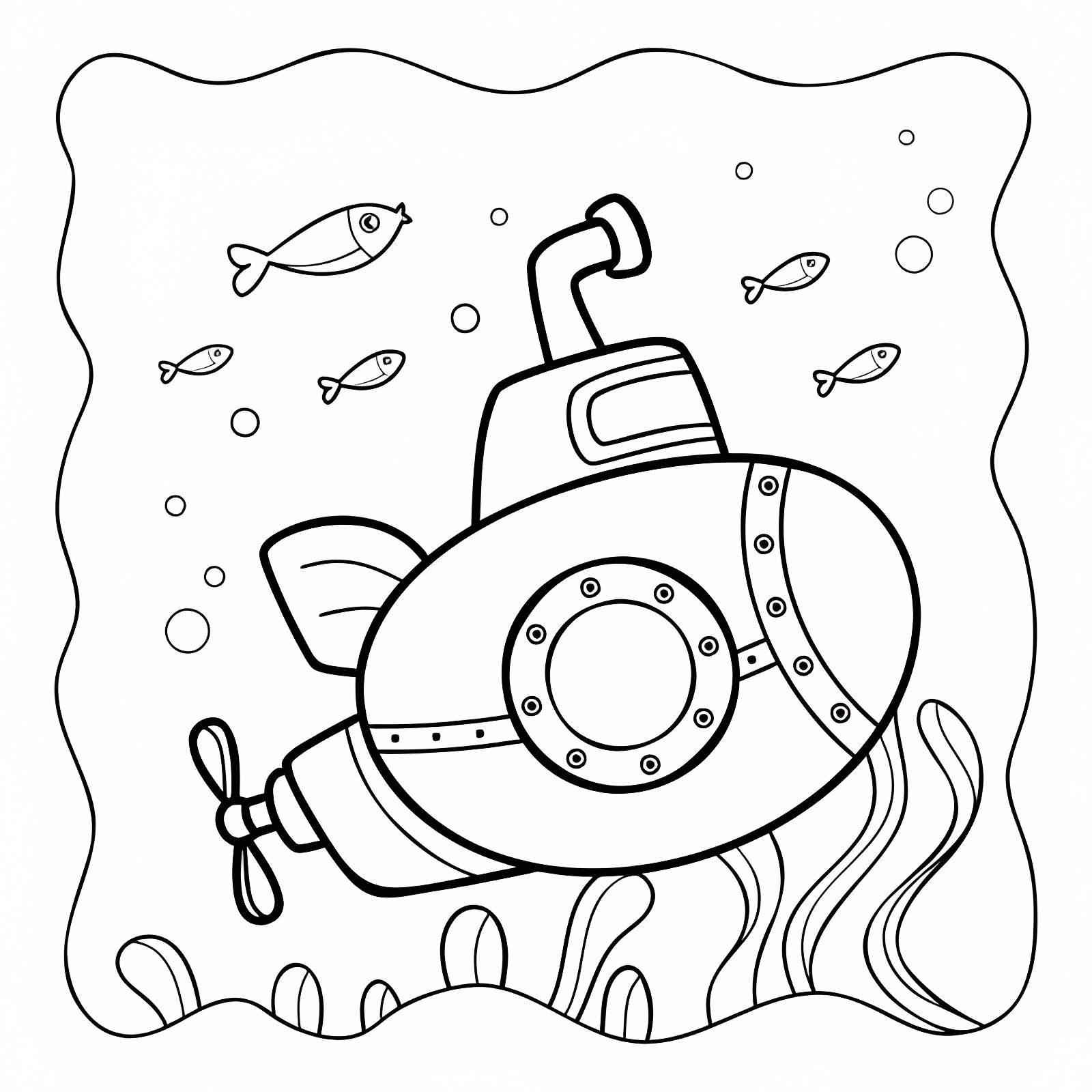 Sous-marin coloriage nature — Coloriage à imprimer gratuit