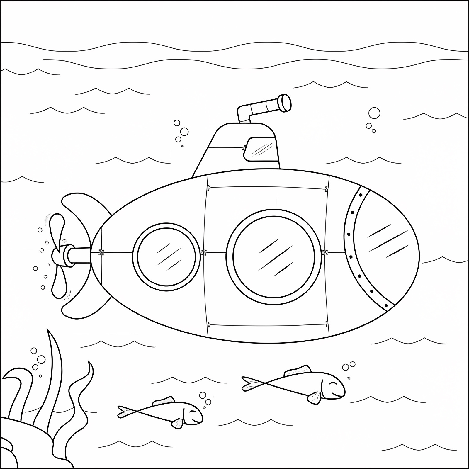 Sous-marin dans la mer — Coloriage à imprimer gratuit