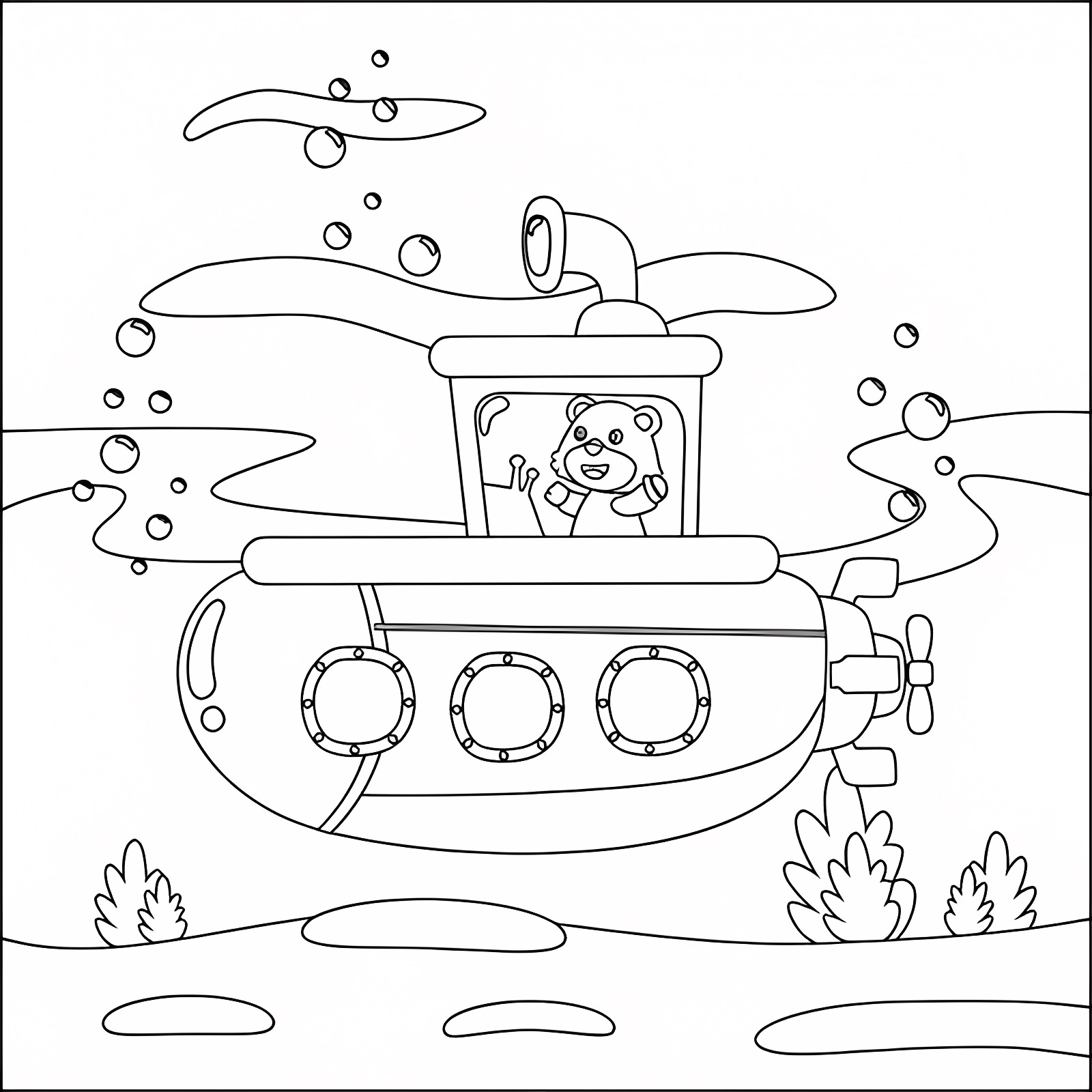 Sous-marin avec marin — Coloriage à imprimer gratuit