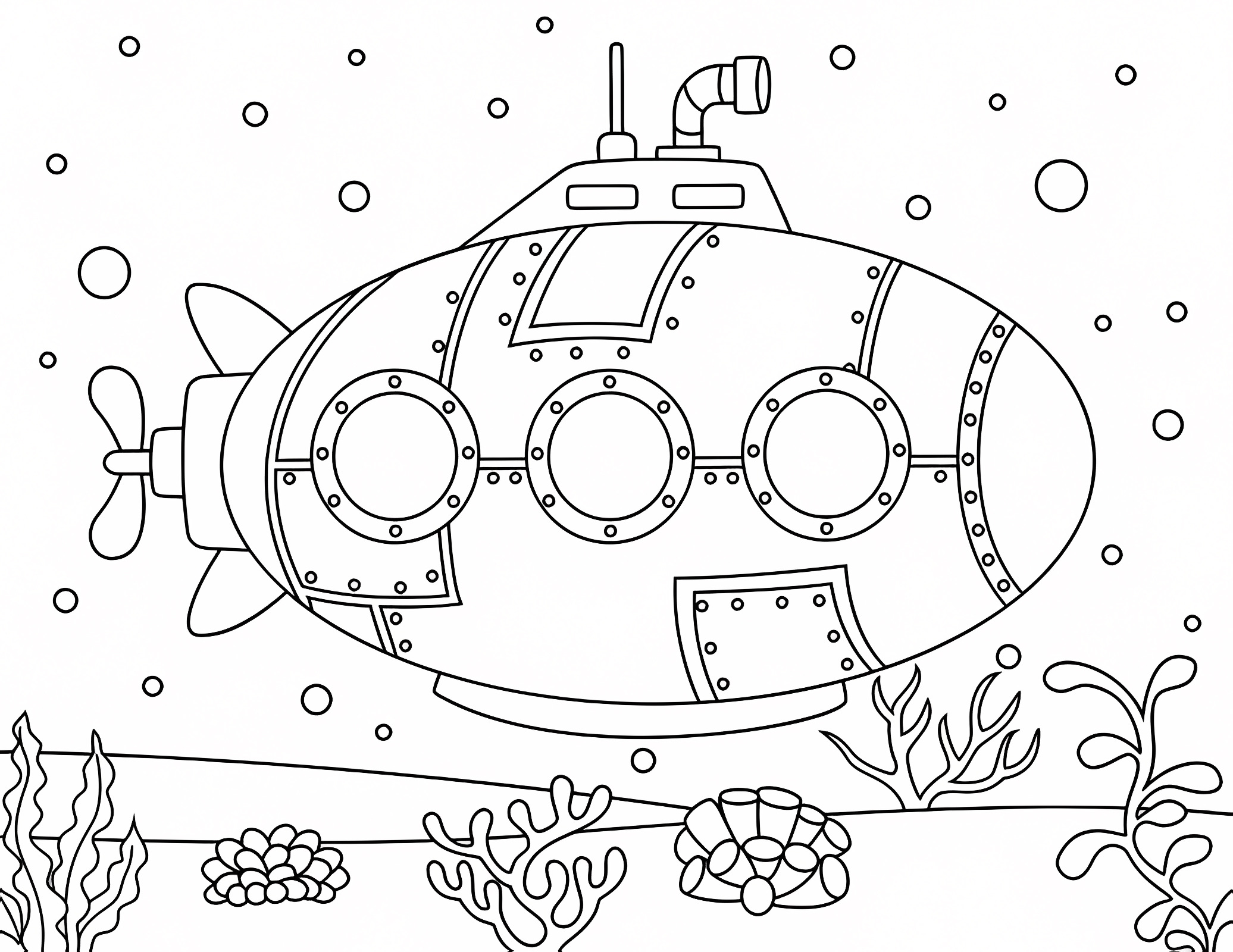 Submarine doodle — Free printable coloring page