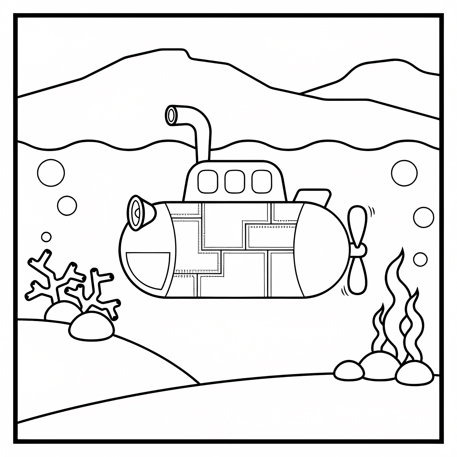 Simple submarine coloring — Free printable coloring page