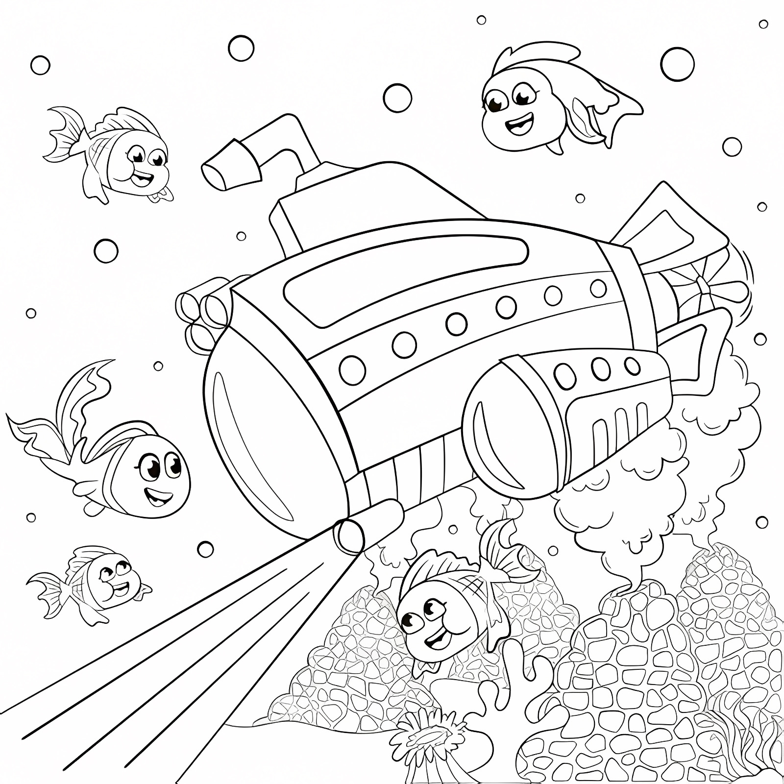Deep sea submarine — Free printable coloring page