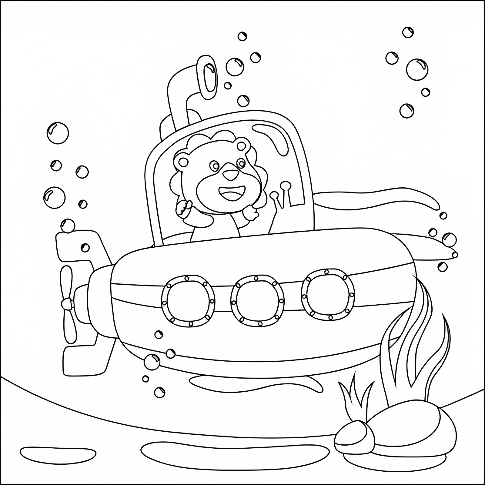 Creative sailor submarine — Free printable coloring page