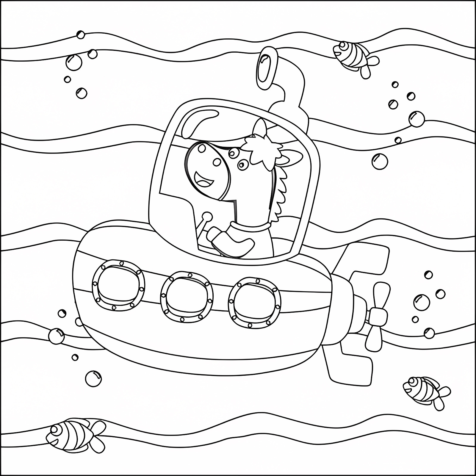 Sous-marin cheval conducteur — Coloriage à imprimer gratuit