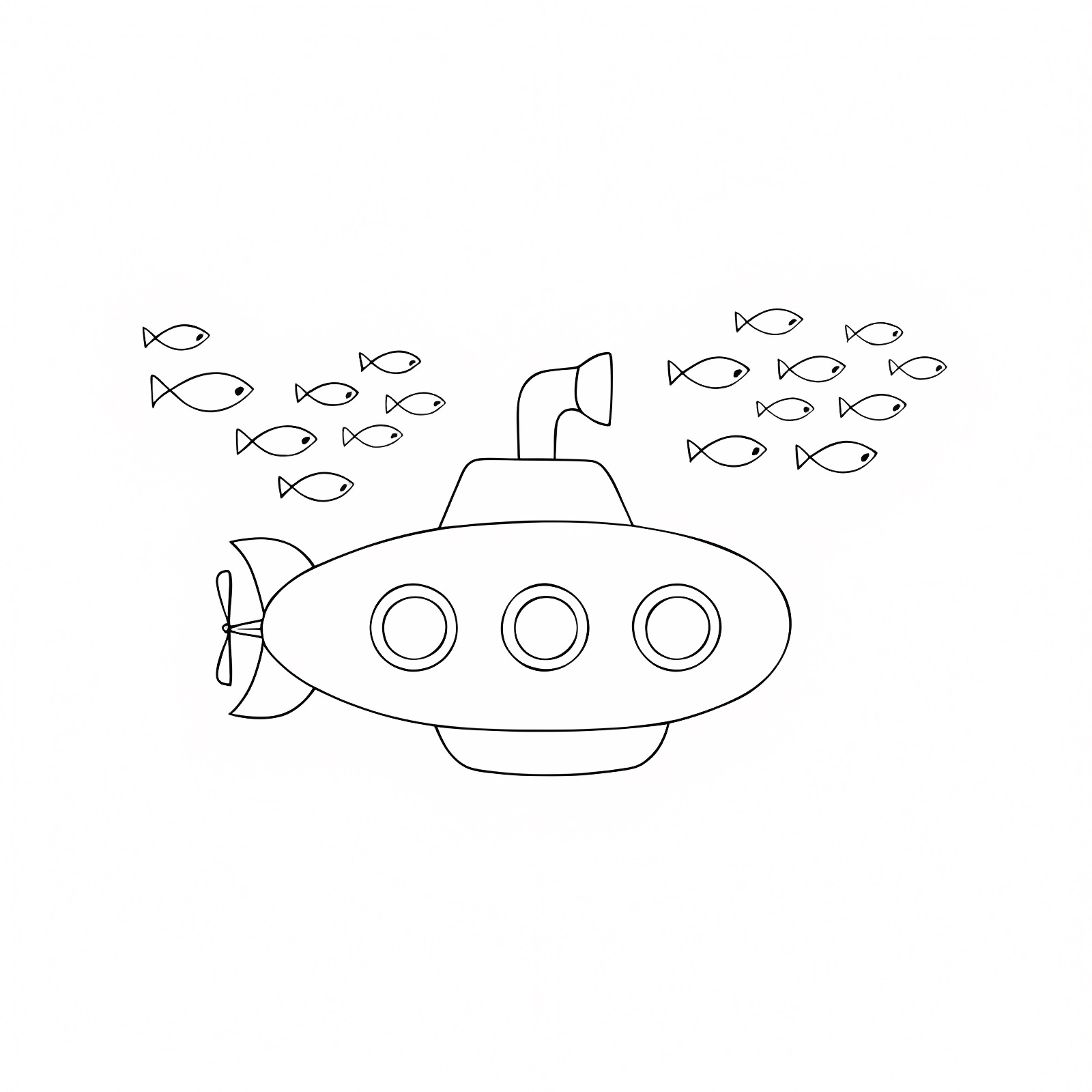 Sous-marin avec école poissons — Coloriage à imprimer gratuit