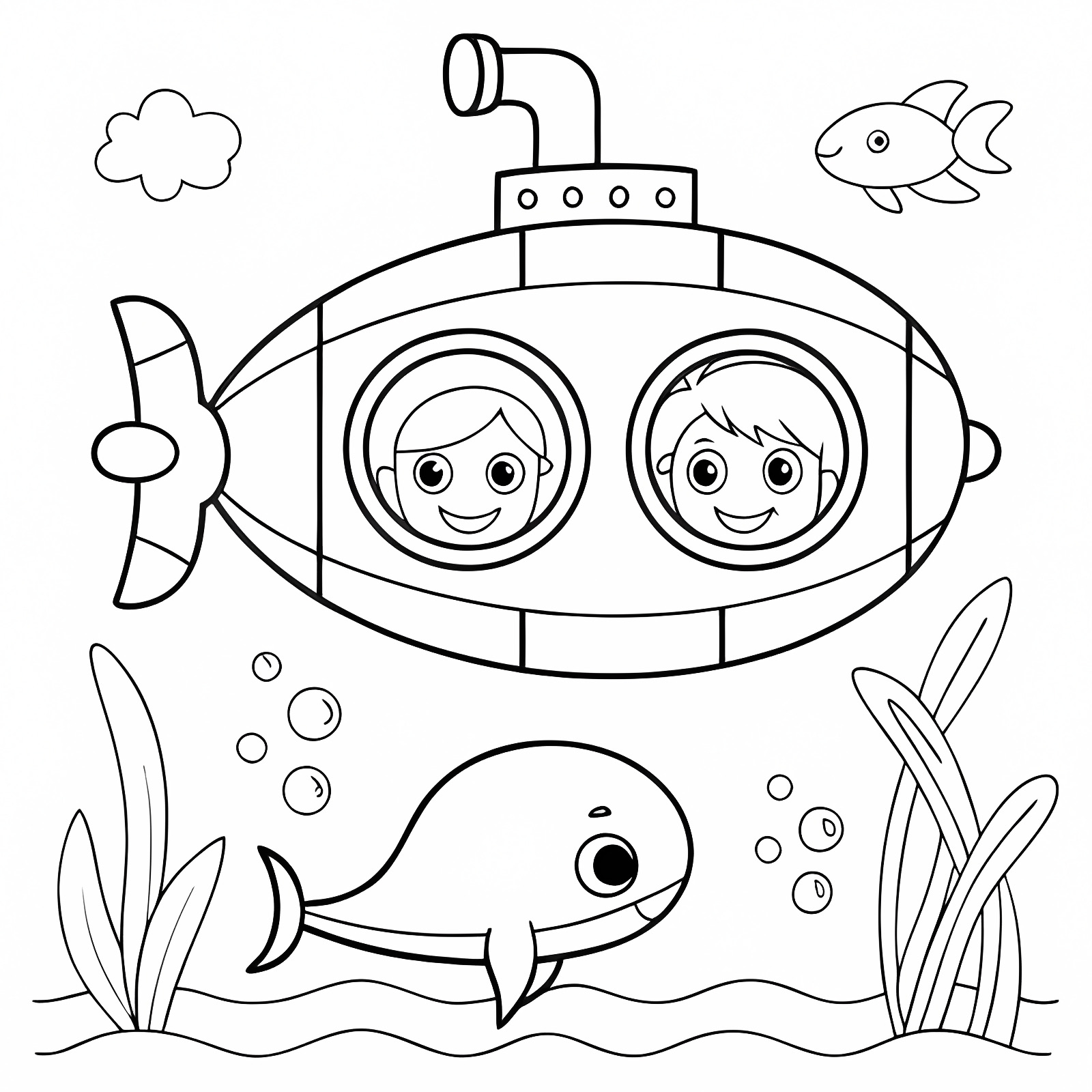 Sous-marin océan exploration — Coloriage à imprimer gratuit