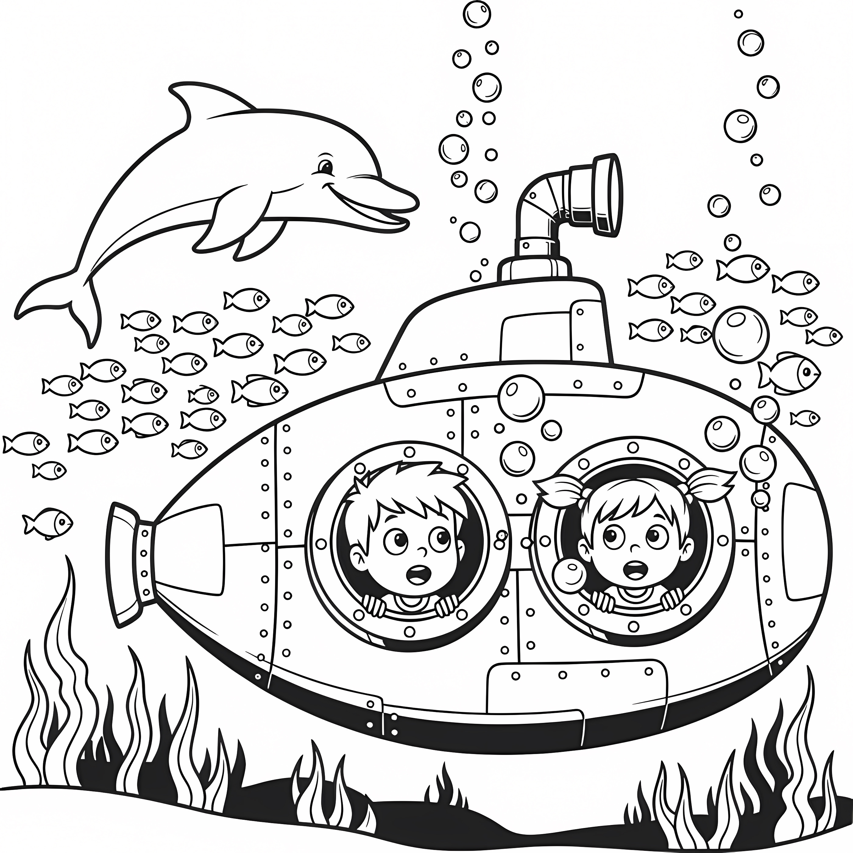 Sous-marin aventure enfants — Coloriage à imprimer gratuit