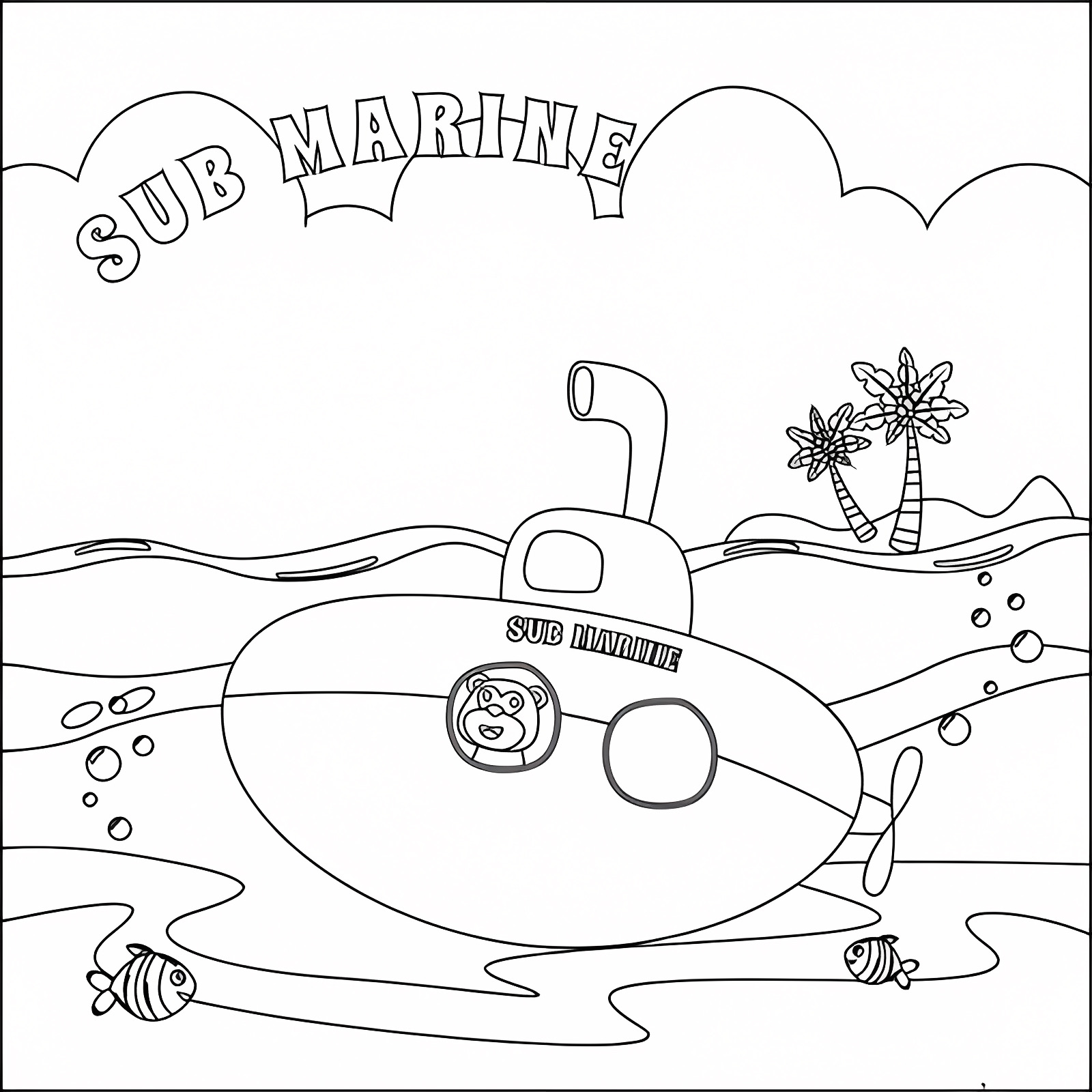 Sous-marin marin sous la mer — Coloriage à imprimer gratuit